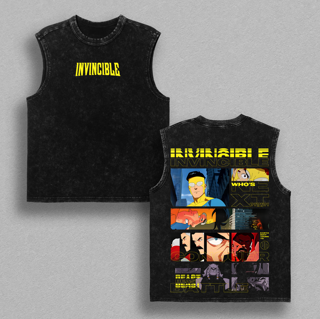 Invincible War Tee, Comics T-Shirt, TV Show Comics Washed T-shirt Heavyweight Cotton, Unisex Shirt Streetwear Tropical graphic tshirt Menswear Top