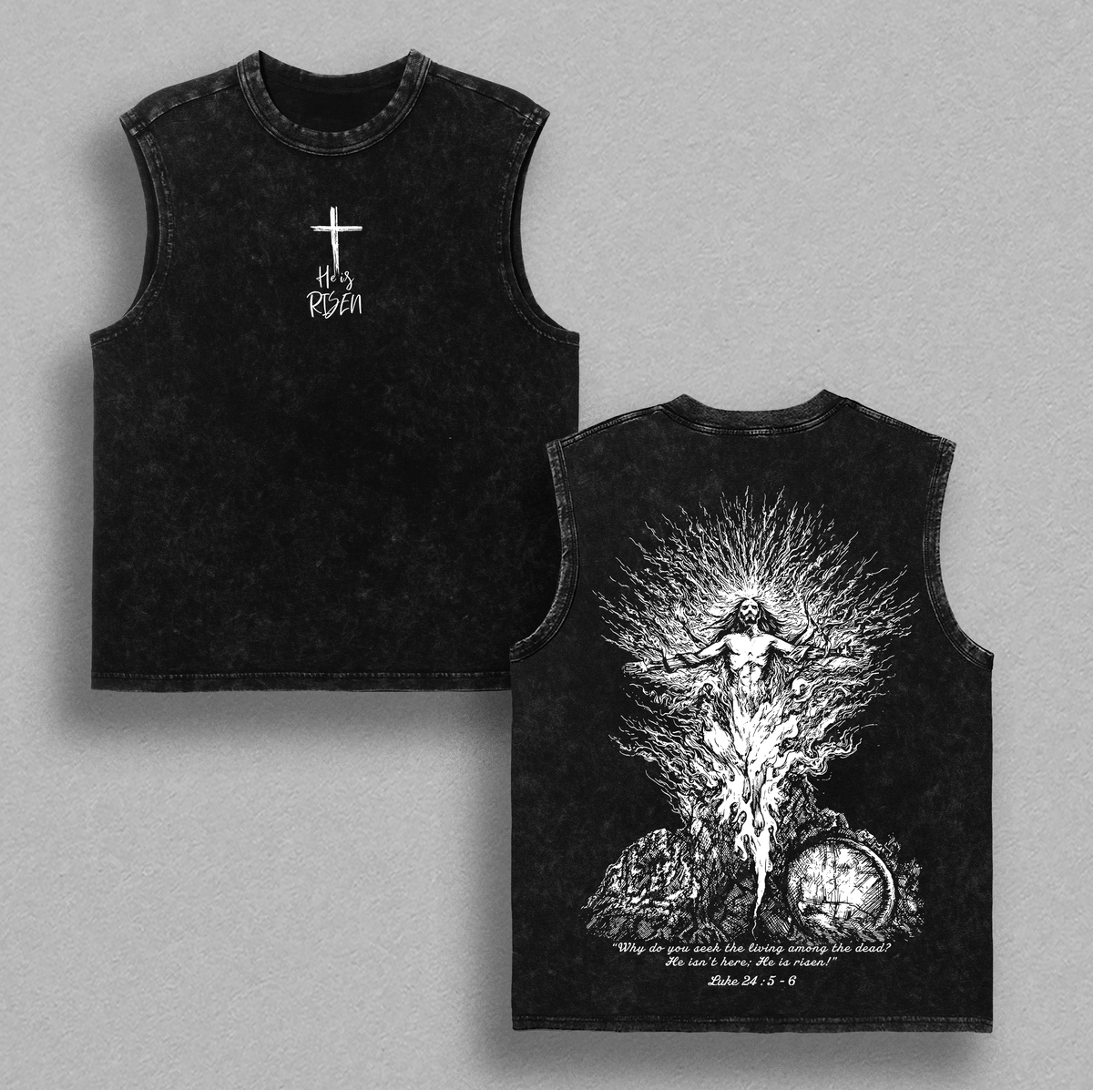 He Is Risen Luke 24:5–6 Christian Vintage Washed Tee