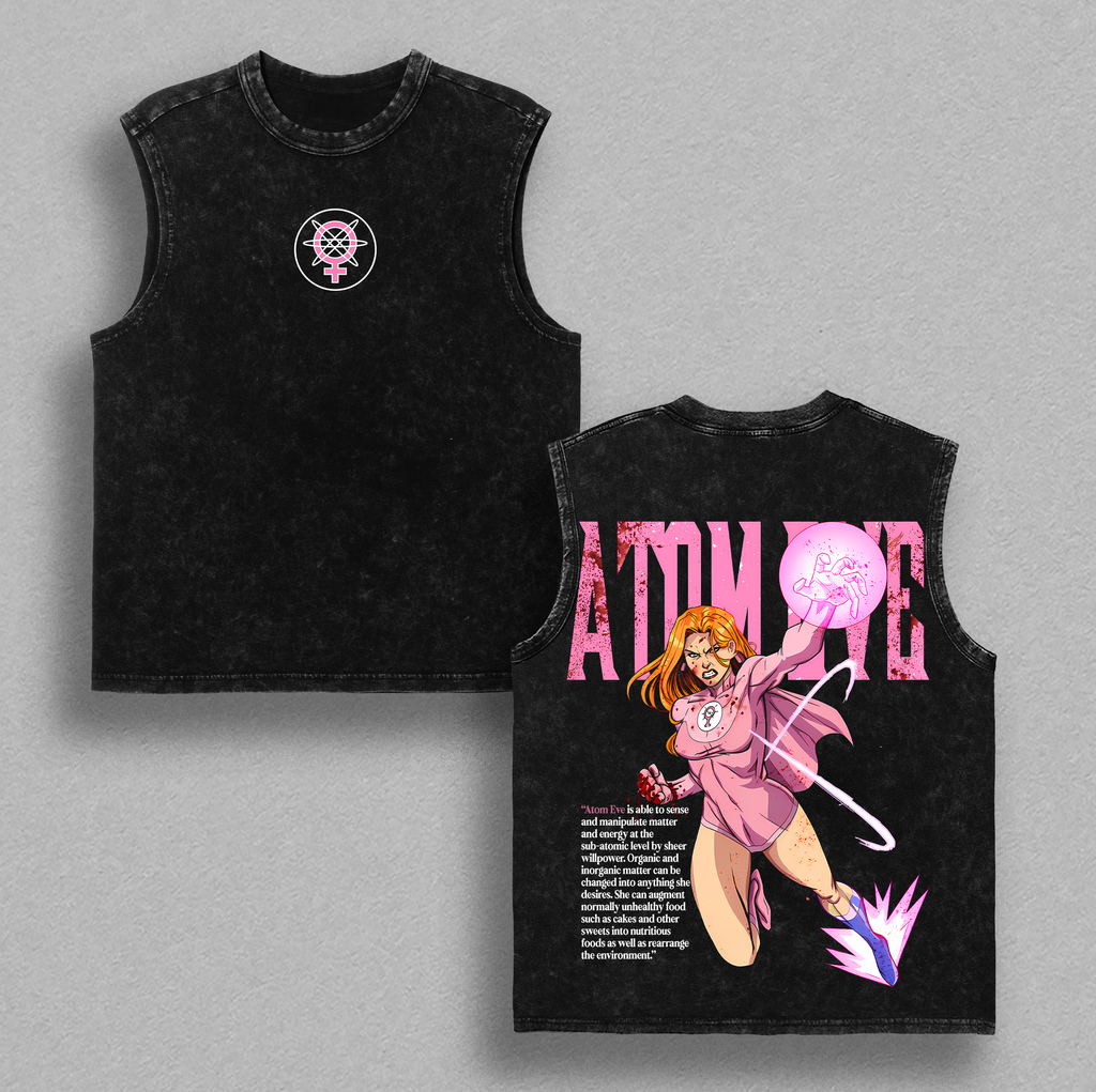 Atom Eve Invincible Anime Double Printed Vintage Washed Tee
