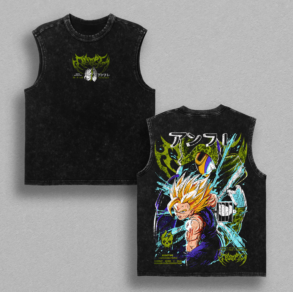 Gohan SSJ2 Gym Pump Cover DBZ Graphic Tee Oversized Washed Anime Workout Shirt Casual Top