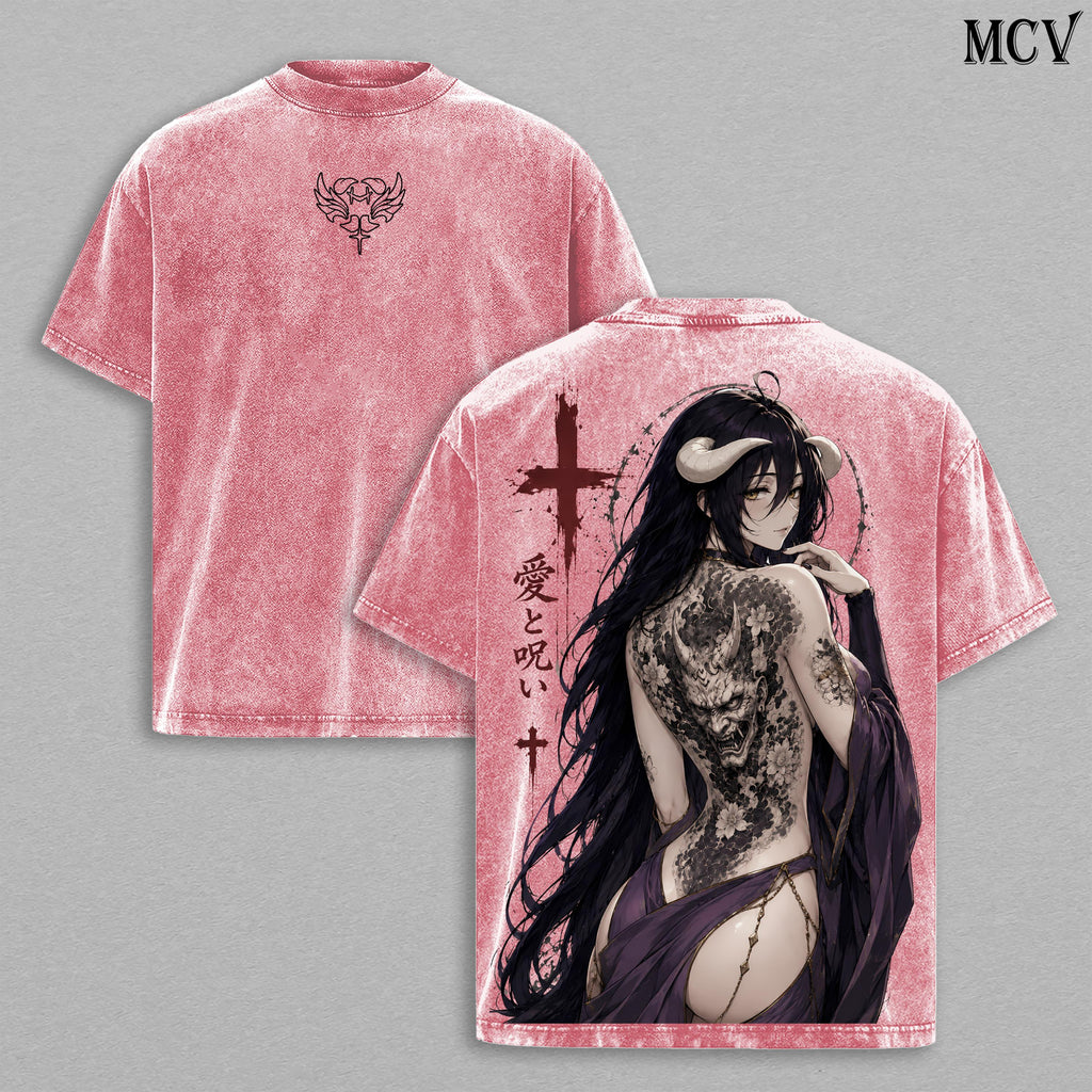 Albedo Overlord Gothic Tattoo Anime Vintage Washed Tee