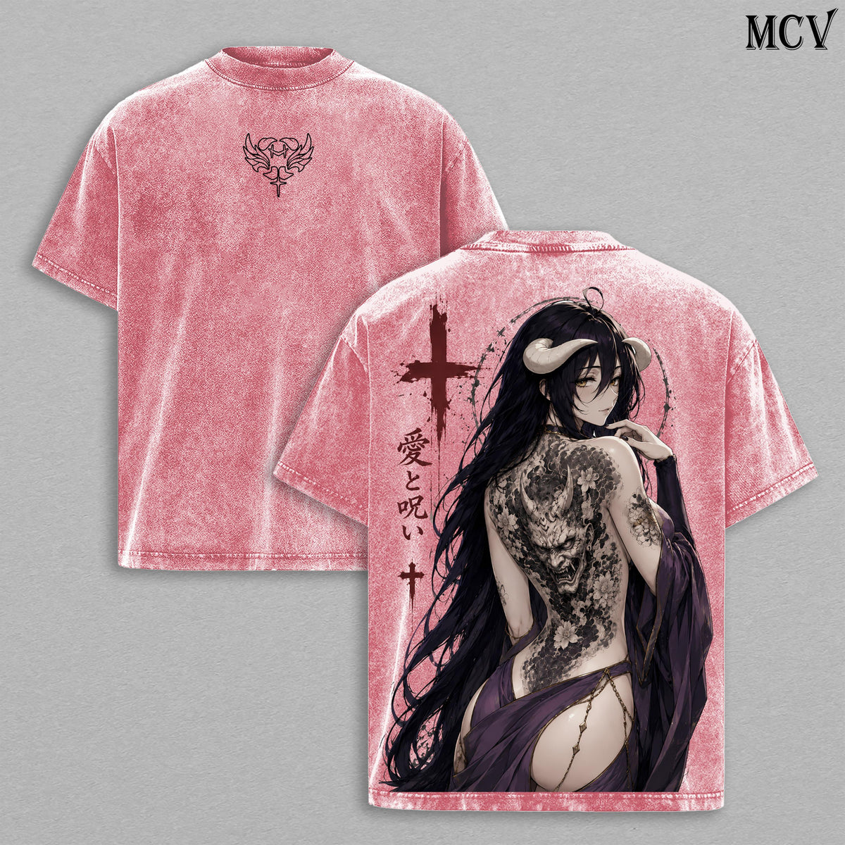 Albedo Overlord Gothic Tattoo Anime Vintage Washed Tee