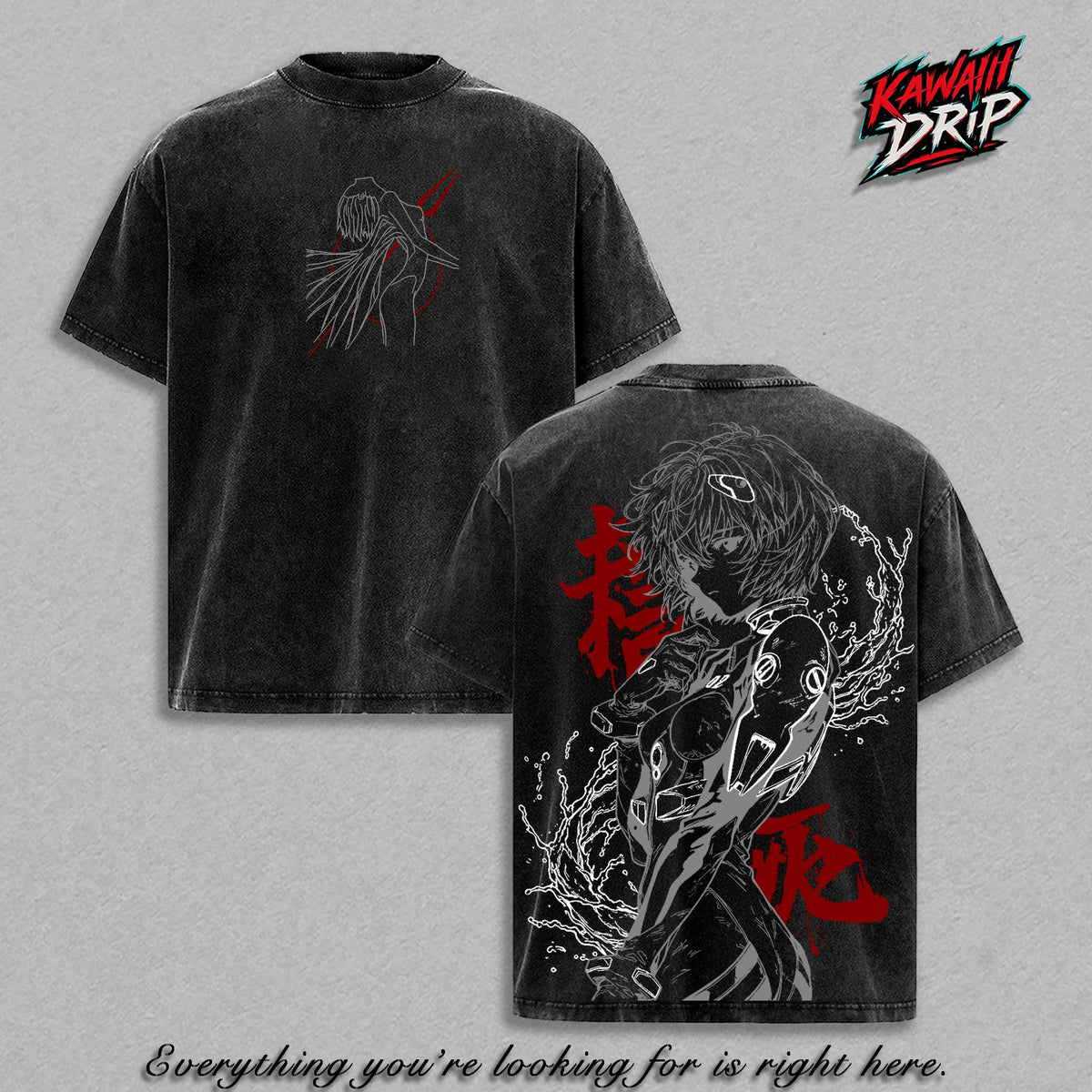 Rei Ayanami Evangelion Back Print Anime Vintage Washed Tee