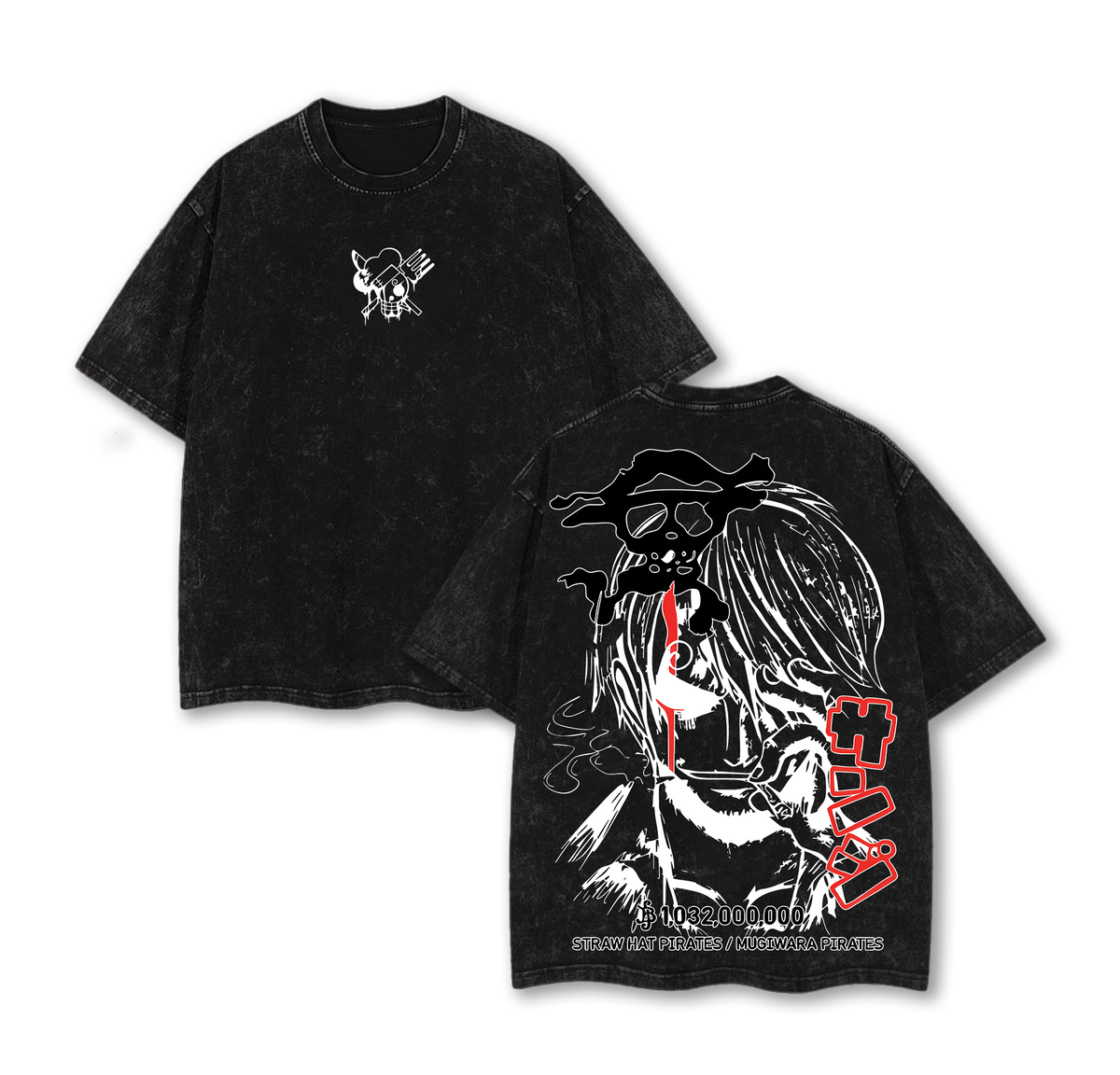 Sanji Vintage Washed Oversized T-Shirt – One Piece Sanji Wanted Bounty Graphic Tee