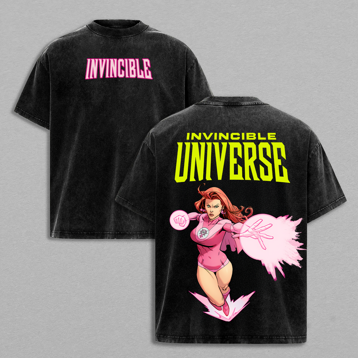 Atom Eve Invincible Universe War Comic Double Printed Oversize Lightweight Acid Washed Tee TV Series Graphic Tee Cotton T-Shirt