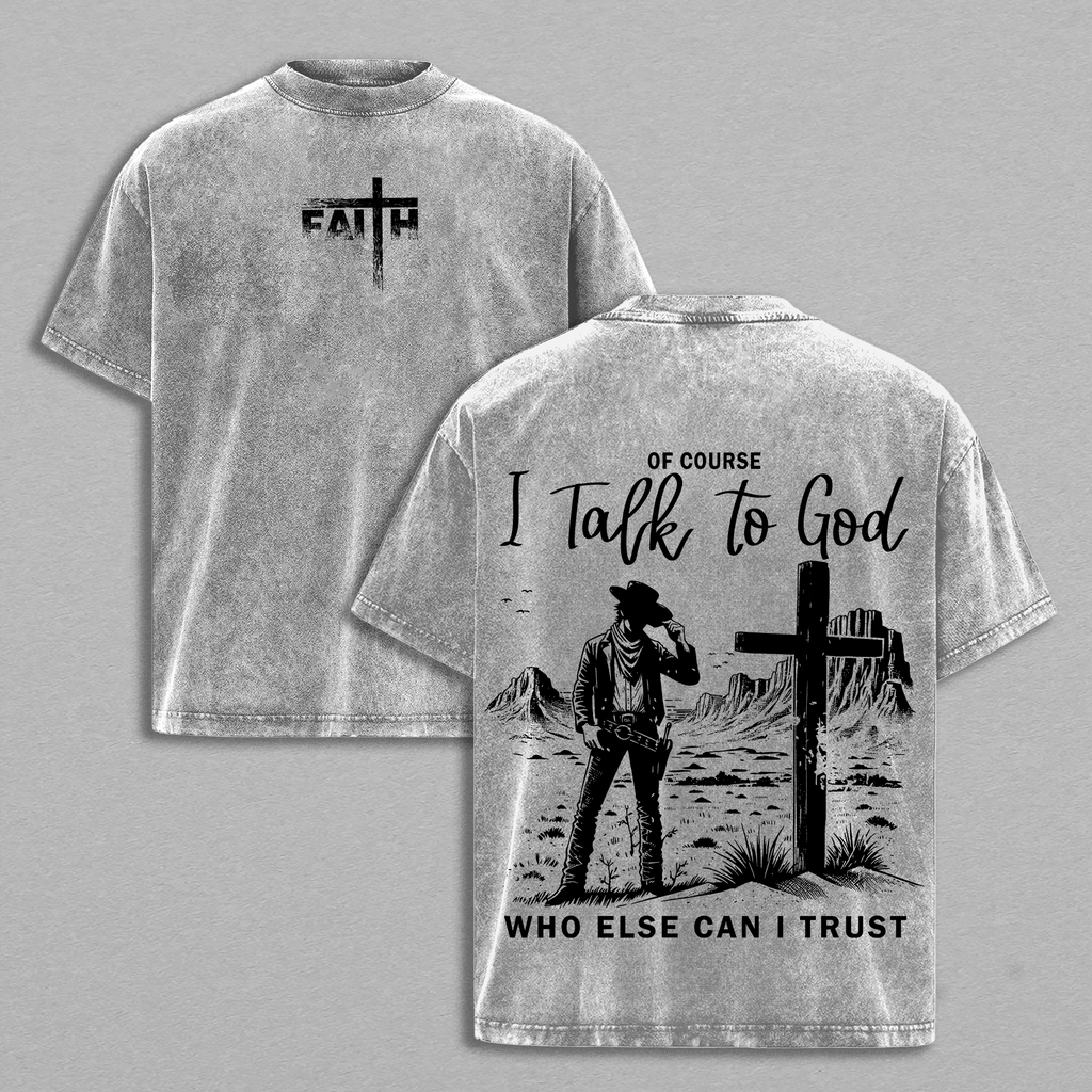 I Talk to God Christian Cowboy Vintage Washed Tee