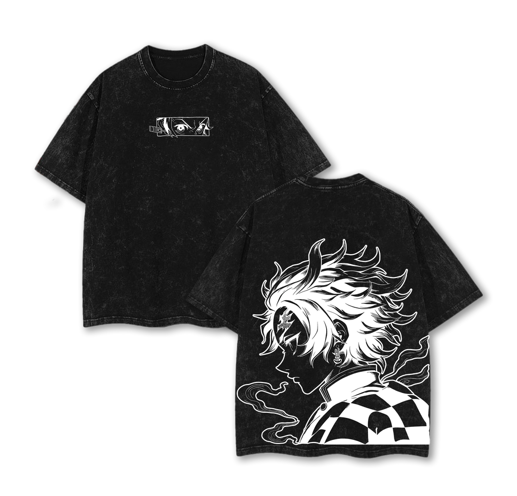 Tanjiro Kamado - Demon Slayer Anime Double Printed Vintage Washed Tee