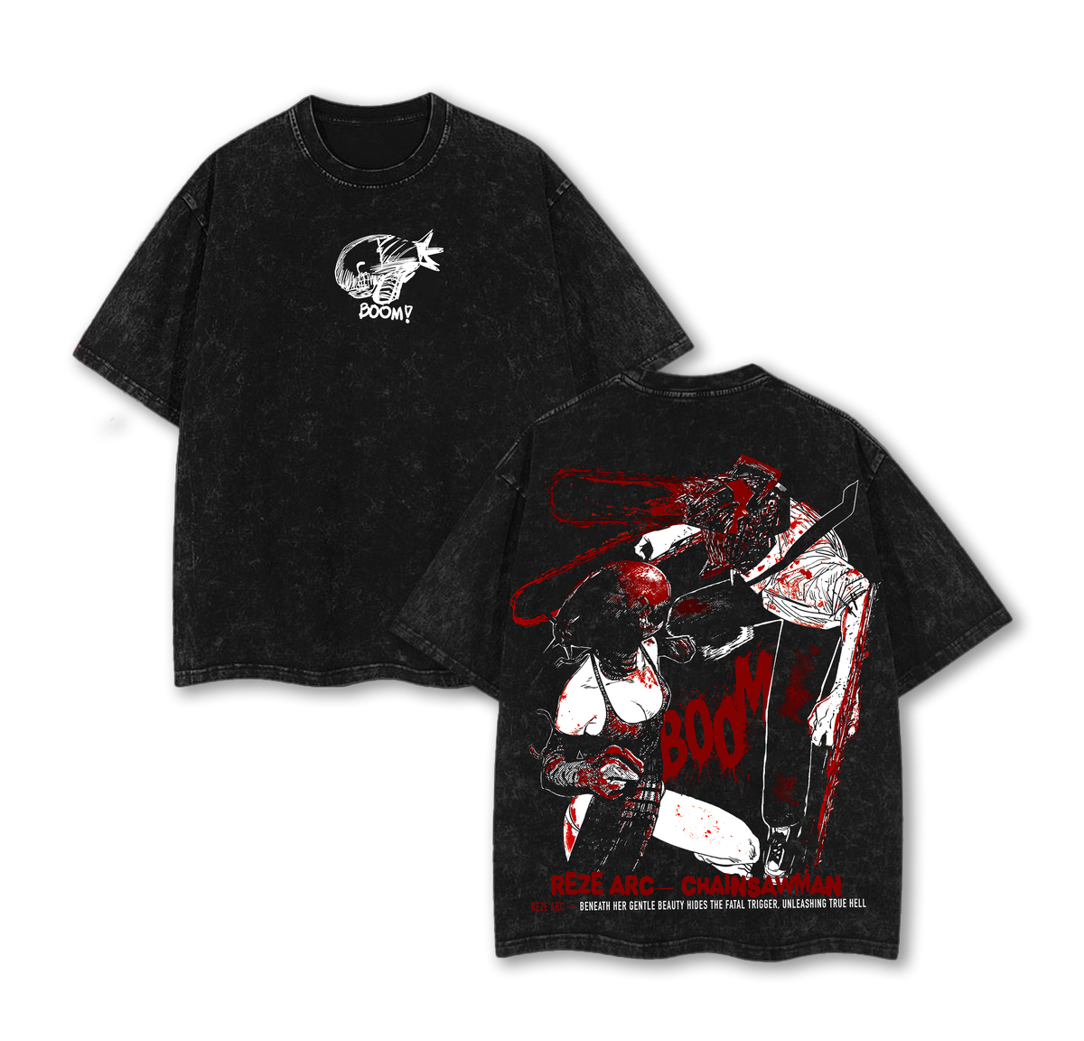 Reze vs Denji Tee – Chainsaw Man Anime Battle Vintage Oversized Washed Heavy Cotton T-Shirt