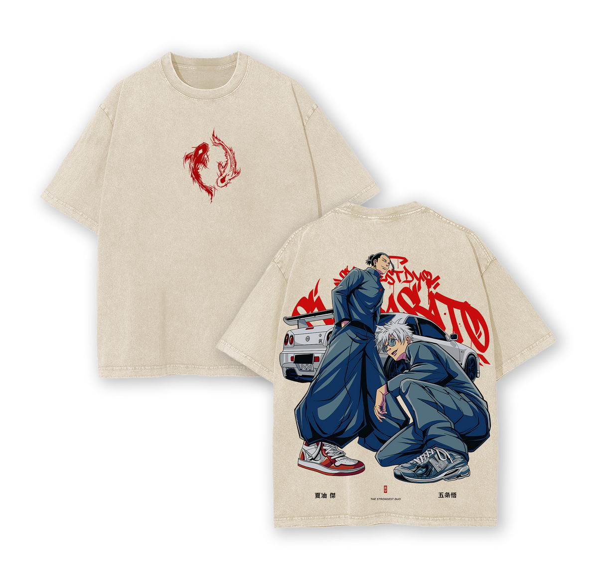 Gojo Satoru x Geto Suguru T Shirt Jujutsu Kaisen Anime Vintage Washed Oversized Streetwear Graphic Tee Car Inspired Design Heavy Cotton Shirt for Fans
