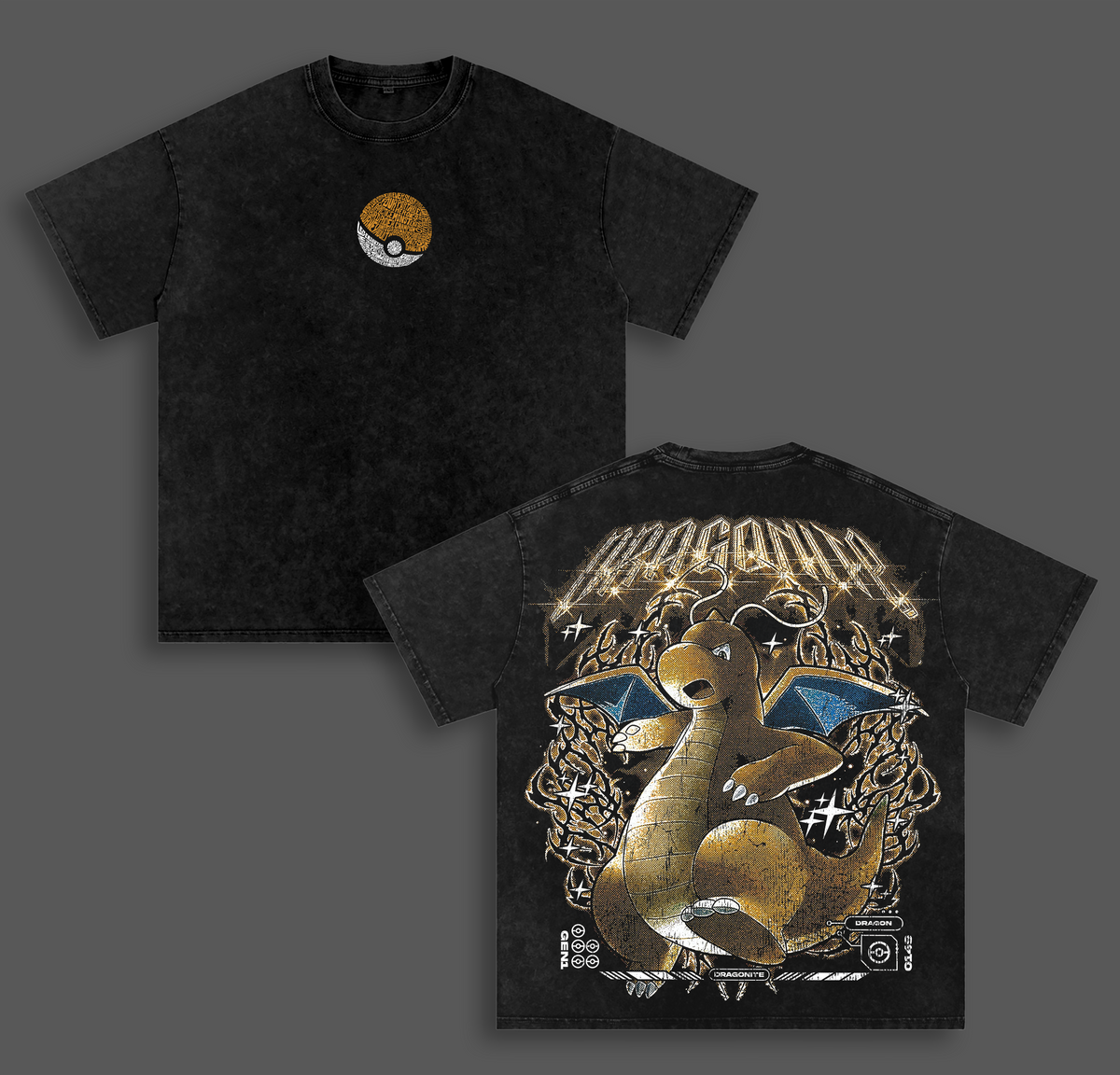 Pokemon Dragonite Vintage Unisex Oversize Anime Manga Acid Washed Heavyweight Cotton T-shirt, graphic tee,anime lover , outfits men