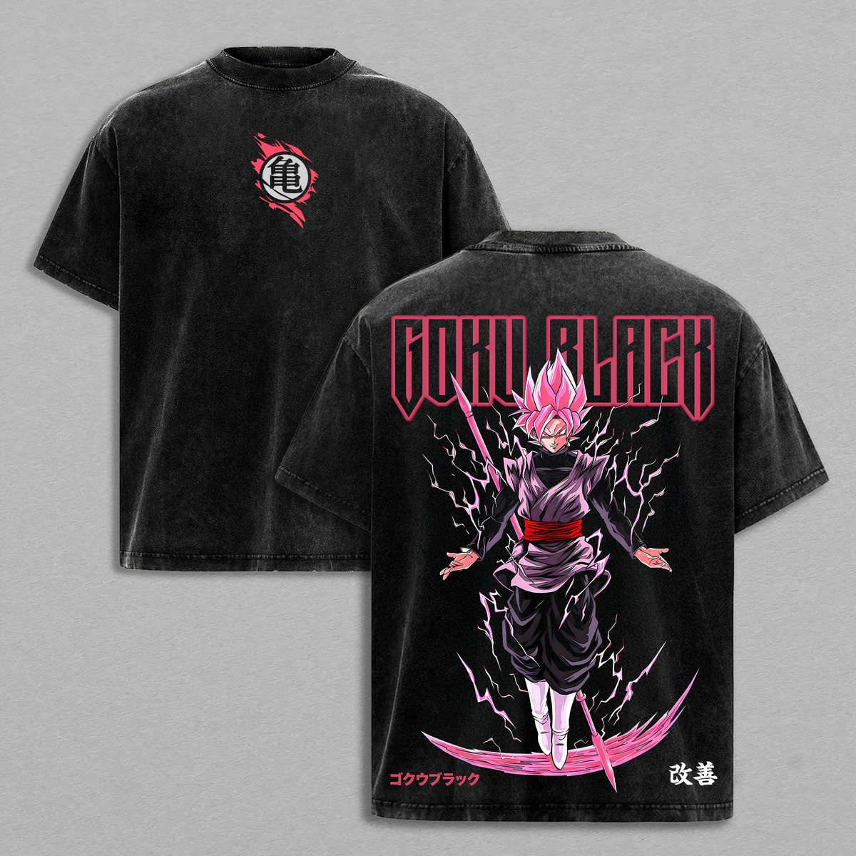 Burakku x Zamasu -  DBZ T-Shirt Vintage Acid Wash Oversized Anime Graphic Tee Streetwear Gym Pump Gift