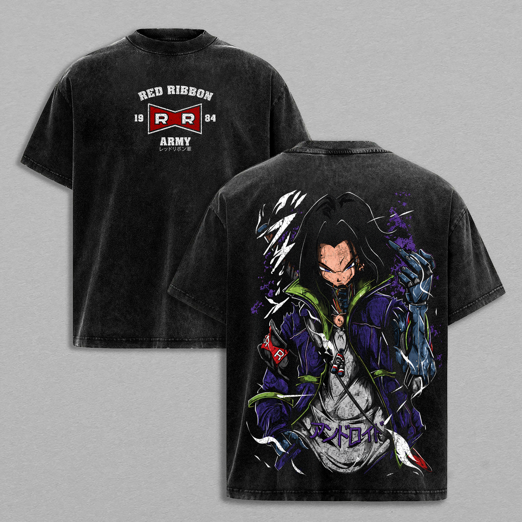 Android 16 - DBZ Vintage Washed Shirt Heavy Cotton Oversized Graphic Tee Streetwear Anime DBZ Shirt Gift for Anime Lovers DBZ Fans