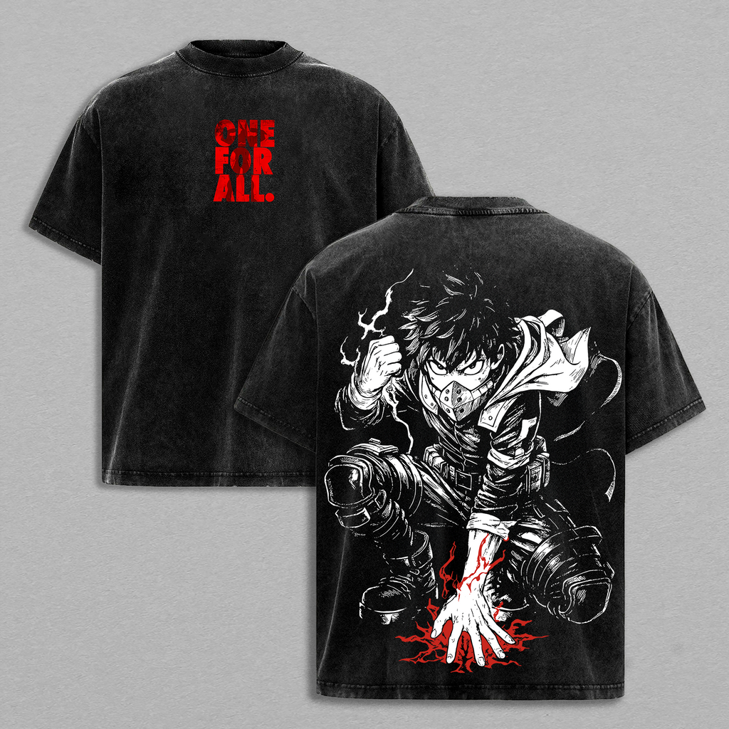Izuku Midoriya Deku My Hero Academia Lightning Anime Vintage Washed Tee
