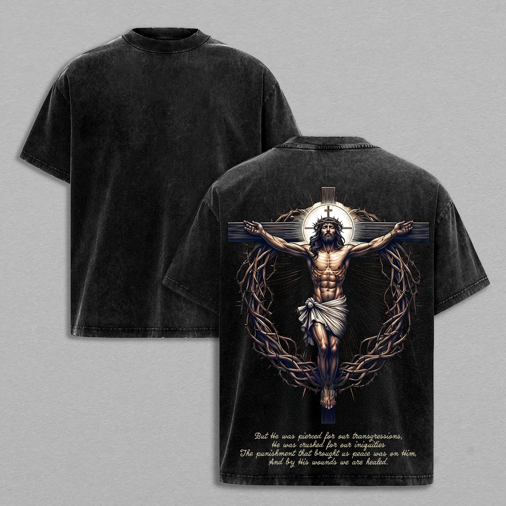 Jesus Crucifix Cross He Died For Our Sins Christian Vintage Washed Tee