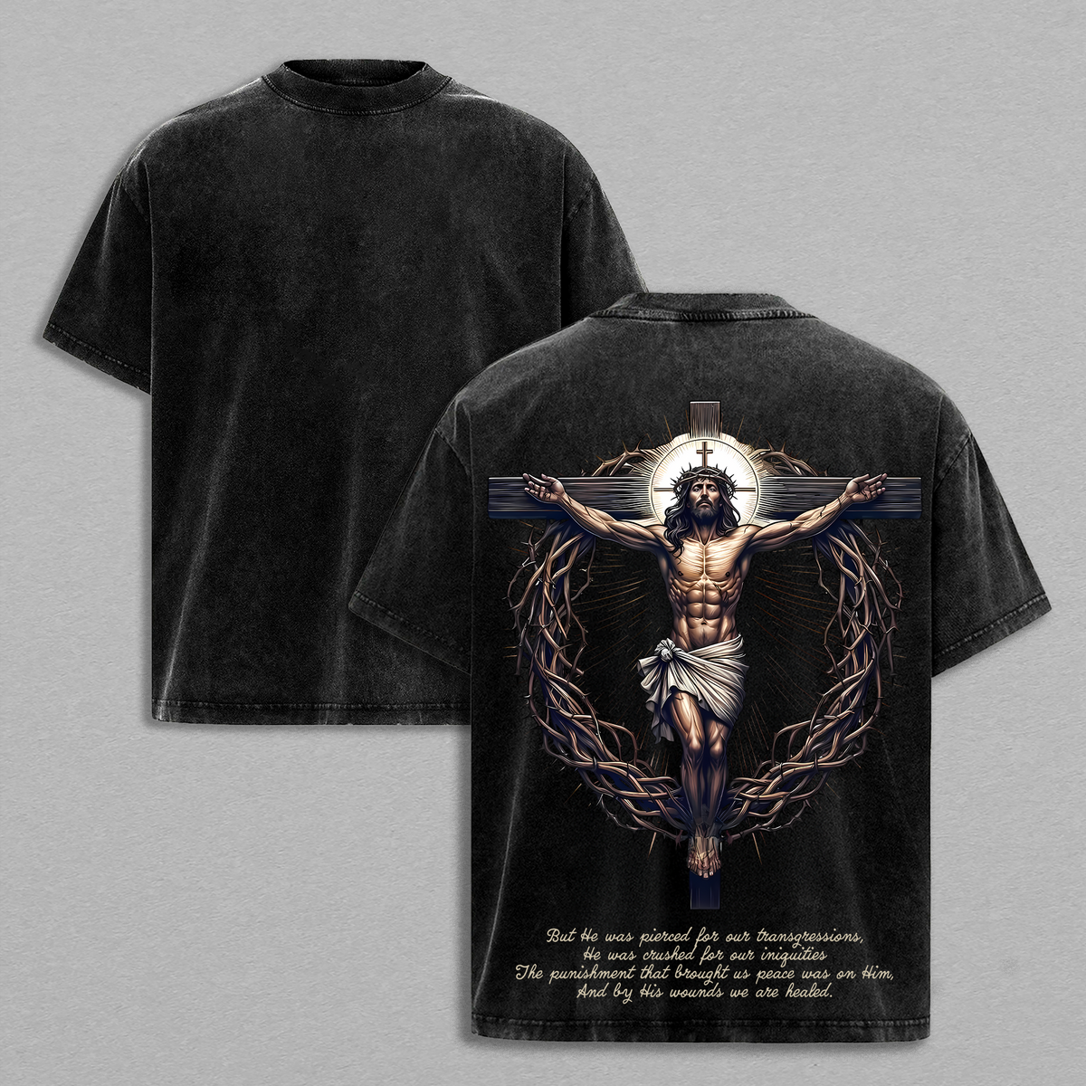 Jesus Crucifix Cross He Died For Our Sins Christian Vintage Washed Tee