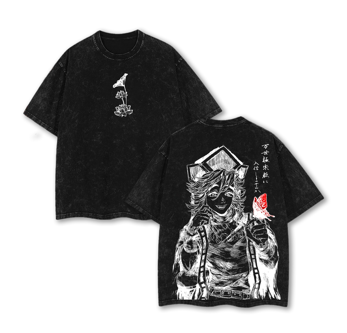 Doma Upper Rank 2 Tee – Demon Slayer Kimetsu no Yaiba Vintage Washed Oversized Heavy Cotton Anime Manga T-Shirt