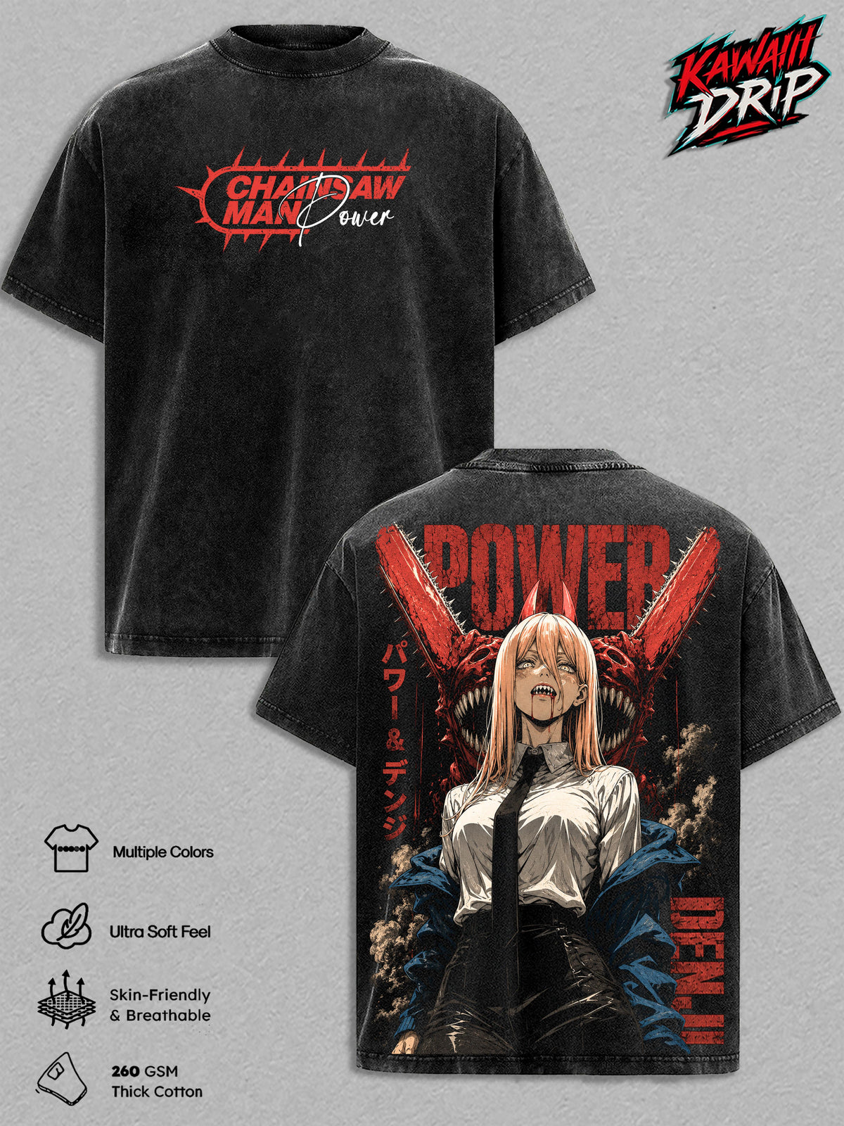 Power Chainsaw Man Blood Devil Anime Vintage Washed Tee