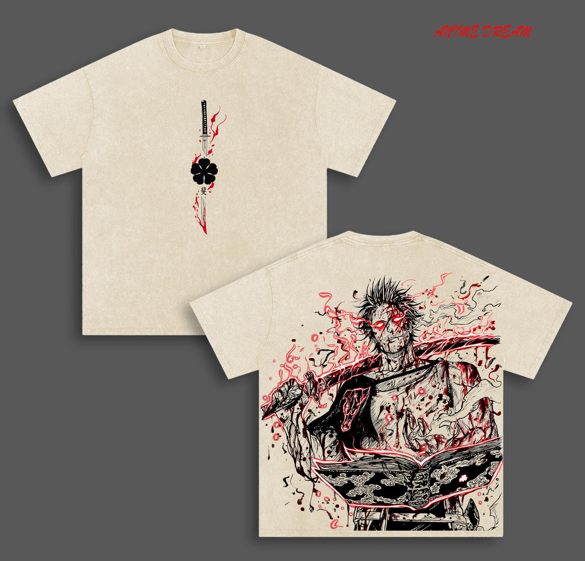 Yami Sukehiro Black Clover Black Bulls Anime Double Printed Vintage Washed Tee Unisex Oversize Anime Manga Washed Heavyweight Cotton T-shirt