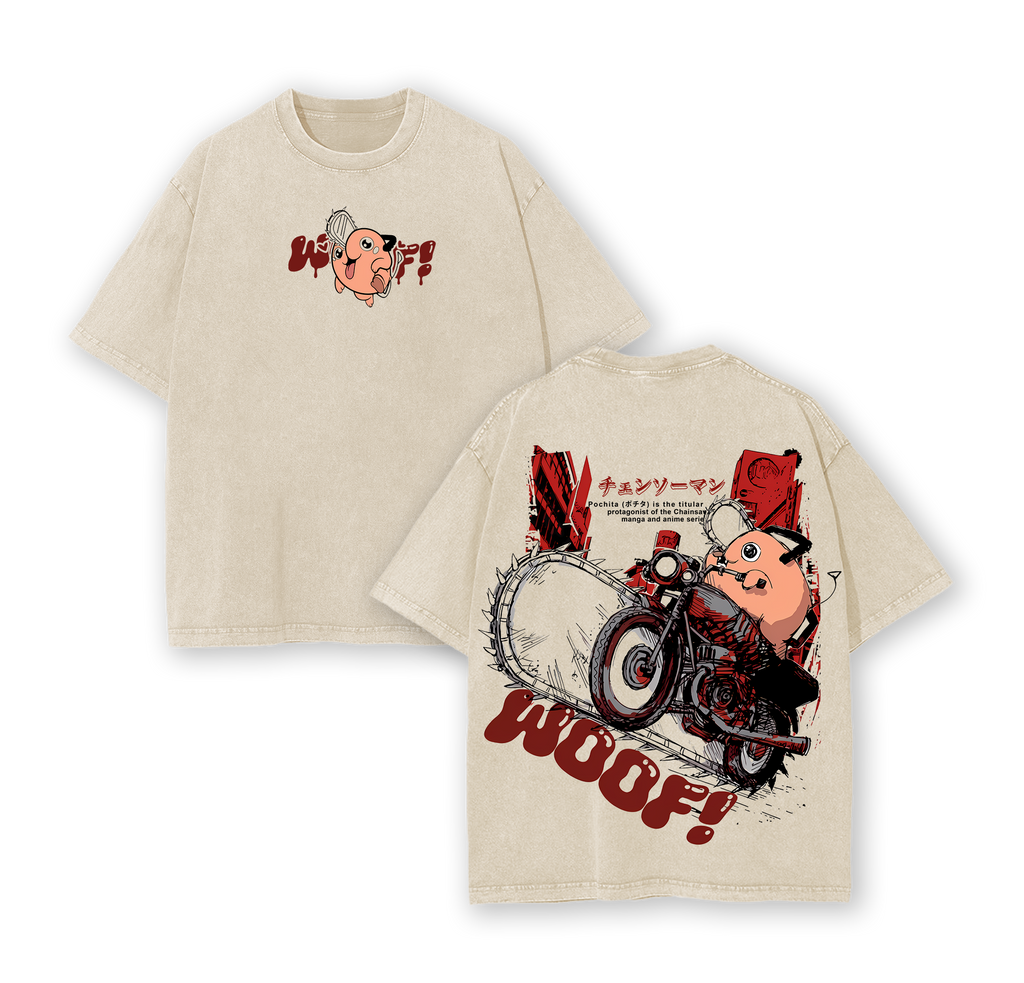 Pochita Chainsaw Man Anime Vintage Washed Tee
