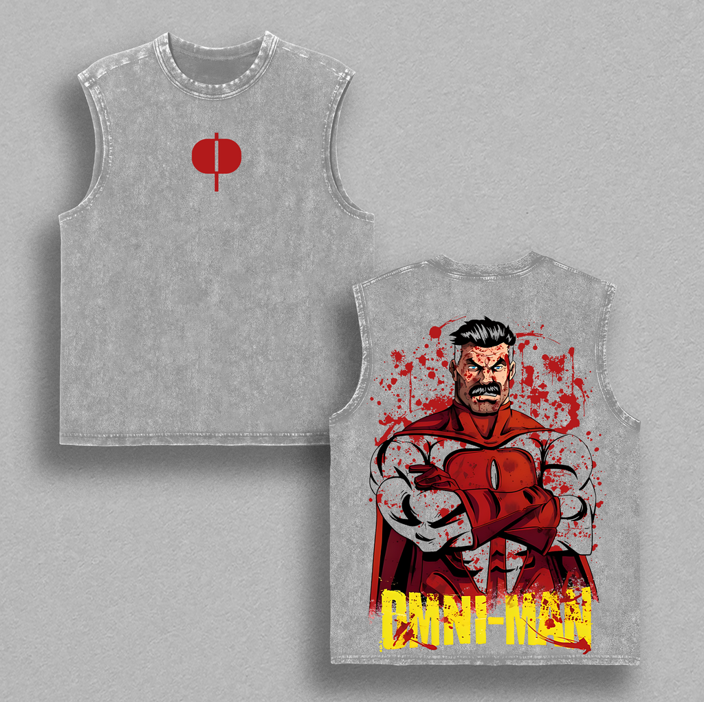 Omni Man x Invincible  , Comics T-Shirt, TV Show Comics Washed T-shirt Heavyweight Cotton, Unisex Shirt Streetwear Tropical graphic tshirt