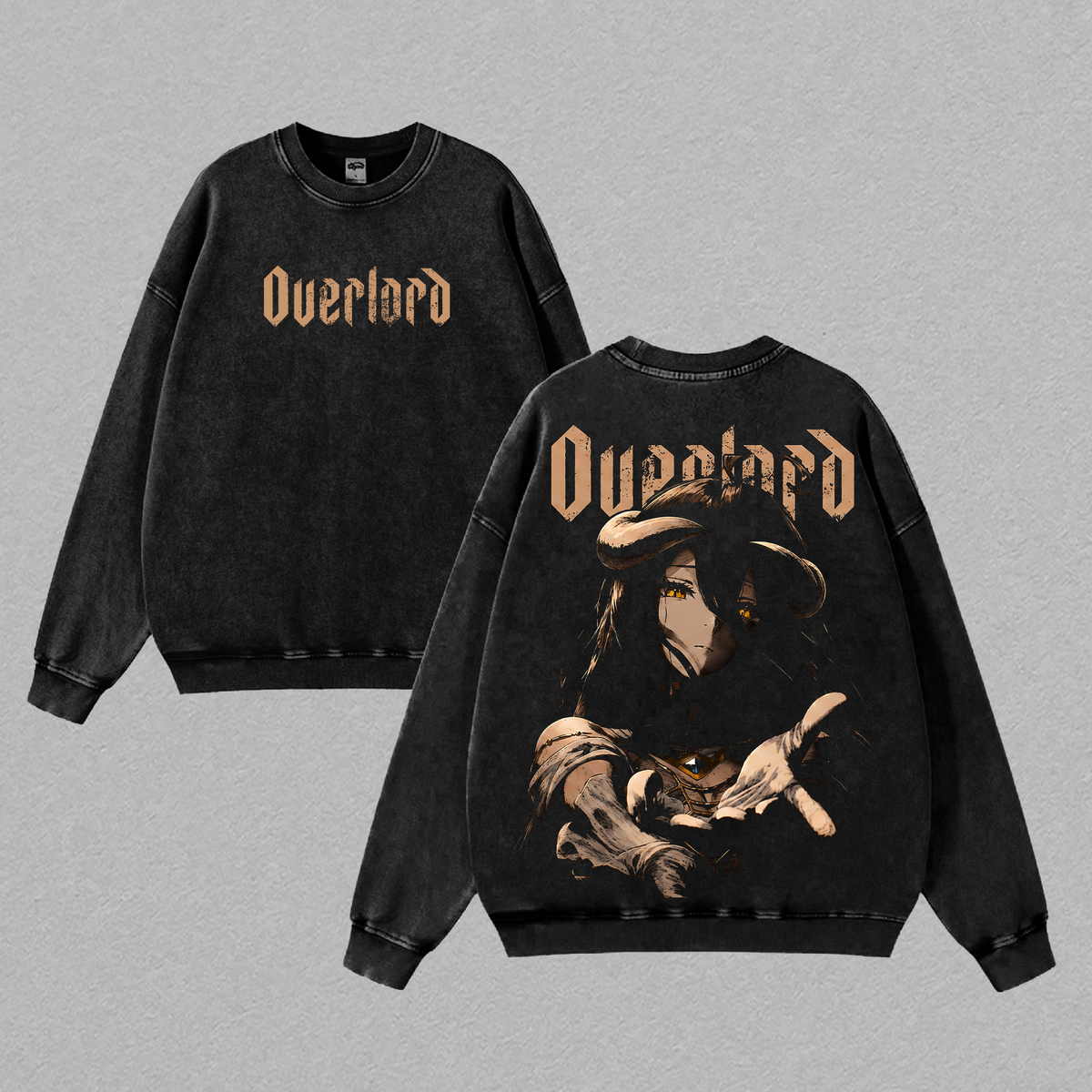 Albedo Overlord Anime Double Printed Vintage Washed Tee Unisex Oversize Anime Manga Washed Heavyweight Cotton T-shirt