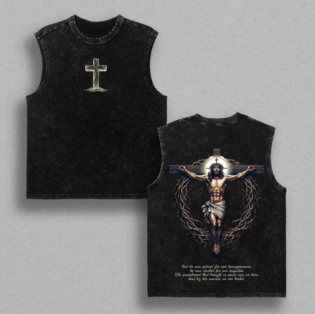 Jesus Crucifix Cross He Died For Our Sins Christian Vintage Washed Tee