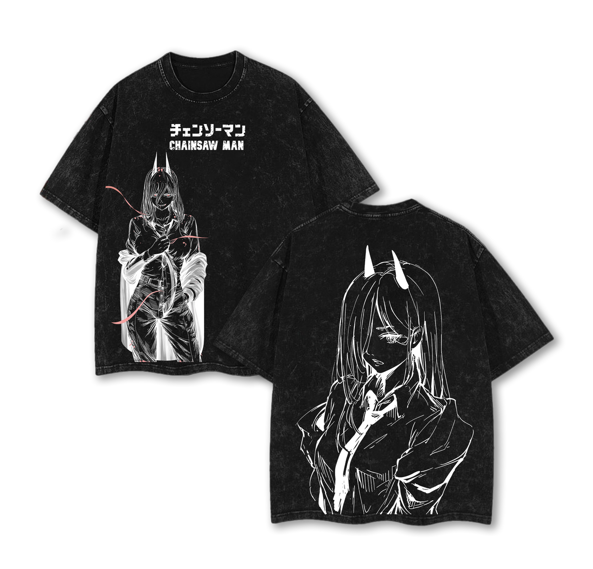 Power - Chainsaw Man Anime Double Printed Vintage Washed Tee