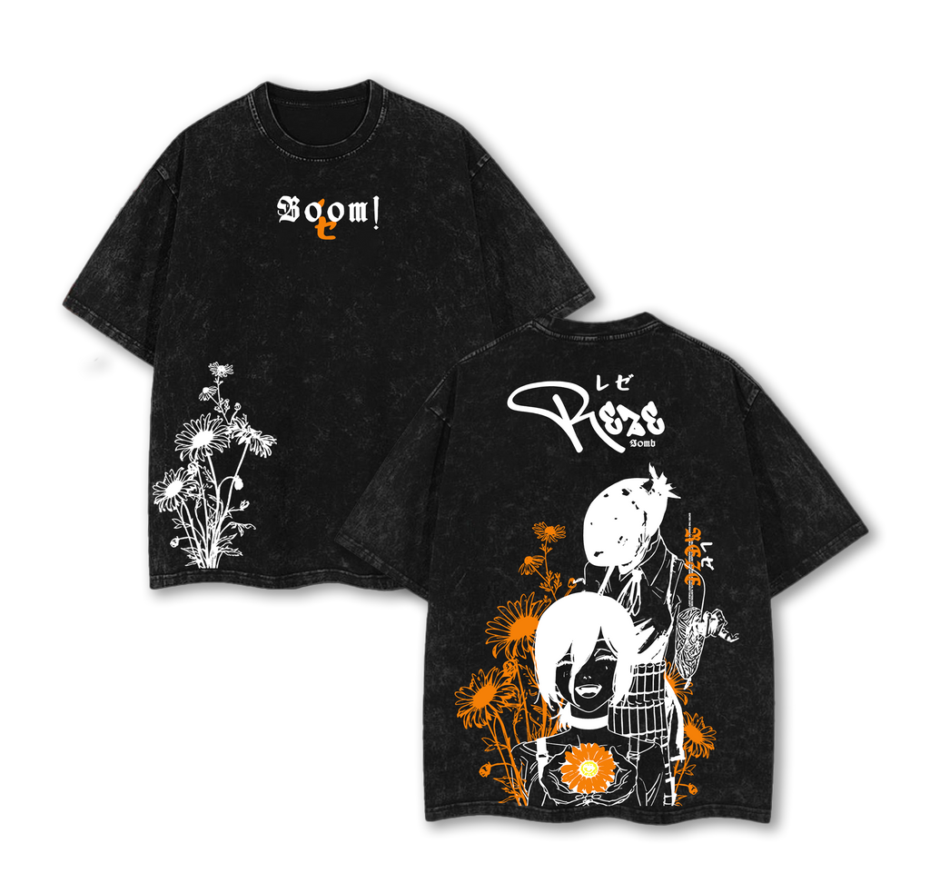 Reze Bomb Girl T-Shirt – Chainsaw Man Vintage Oversized Washed Heavy Cotton Anime Graphic Tee