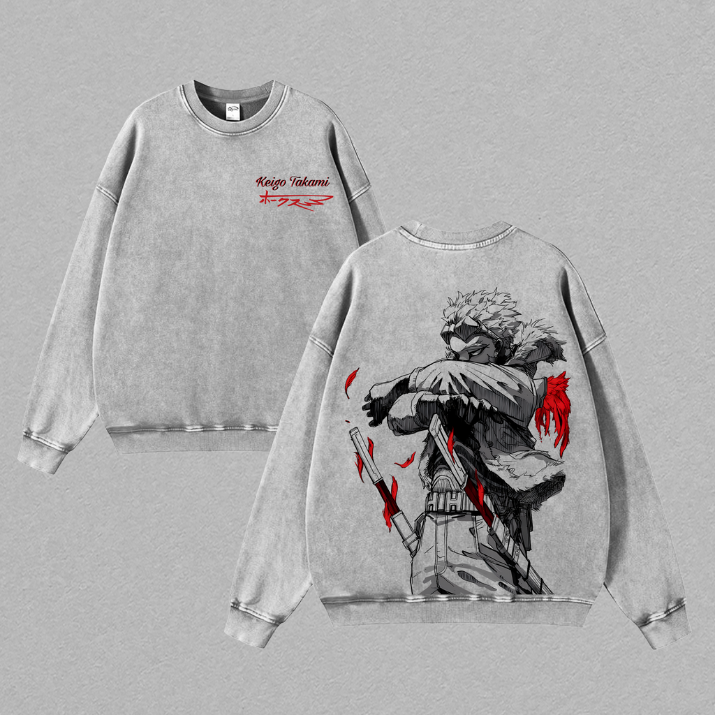 My Hero Academia Keigo Takami "Hawks" Oversized Vintage Wash T-Shirt, Heavyweight Cotton Anime Graphic Tee for Men & Women