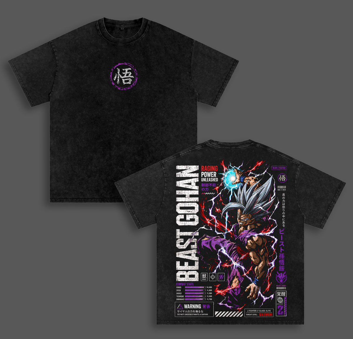 "Beast Gohan" DBZ Vintage Washed T-Shirt Saiyan Warrior Anime Graphic Tee Raging Power Streetwear Oversized Shirt Gift for DBZ Fans