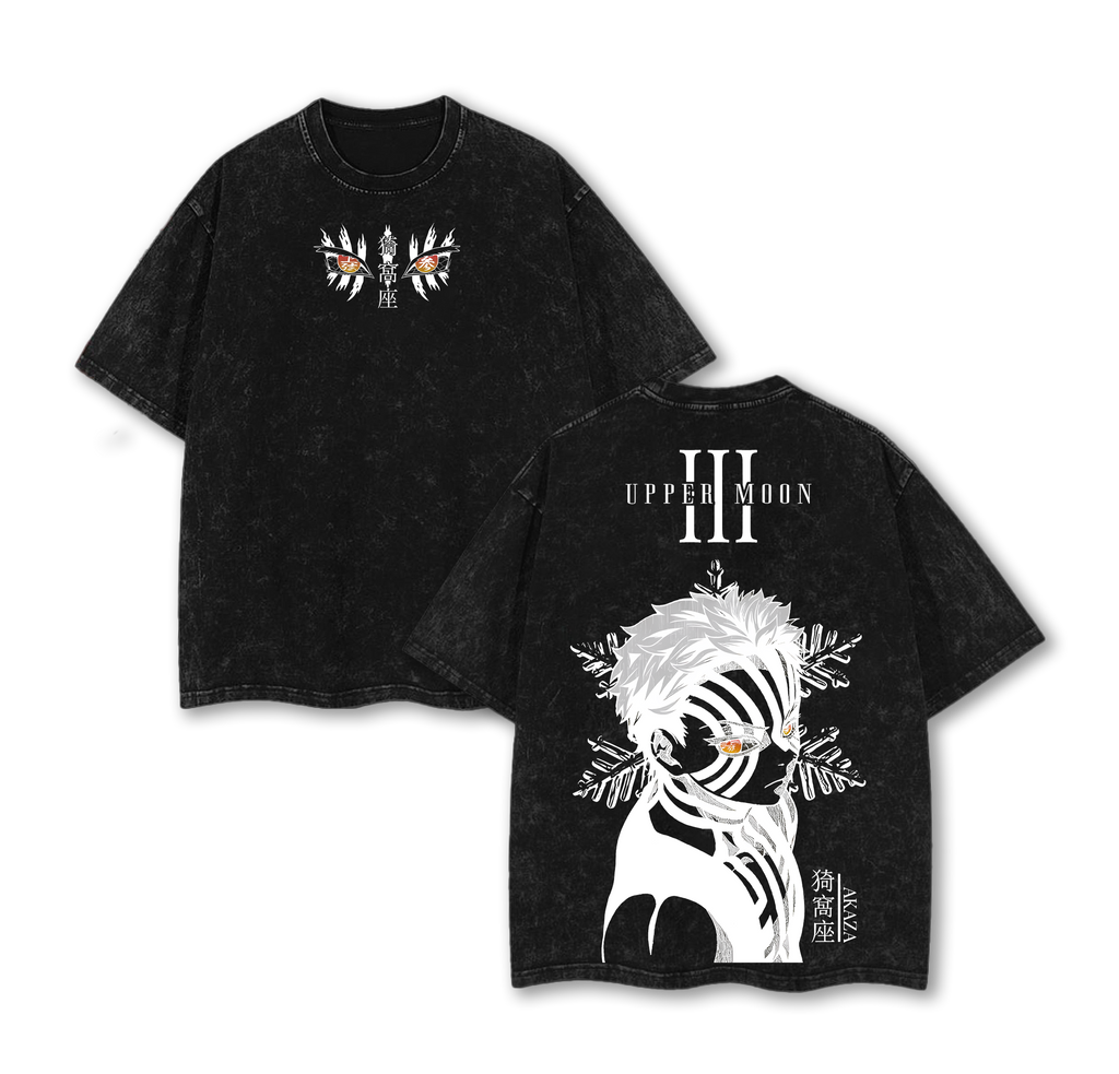 Akaza Upper Rank 3 Graphic Tee, Vintage Washed Oversized Shirt, Manga Villain Demon Slayer Cotton T-Shirt MCV Tee