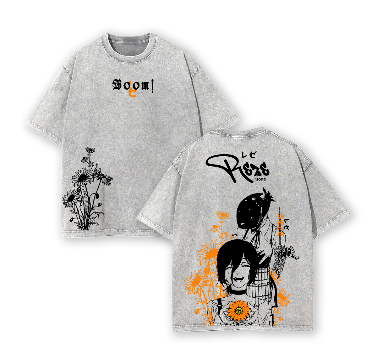 Reze Bomb Girl T-Shirt – Chainsaw Man Vintage Oversized Washed Heavy Cotton Anime Graphic Tee