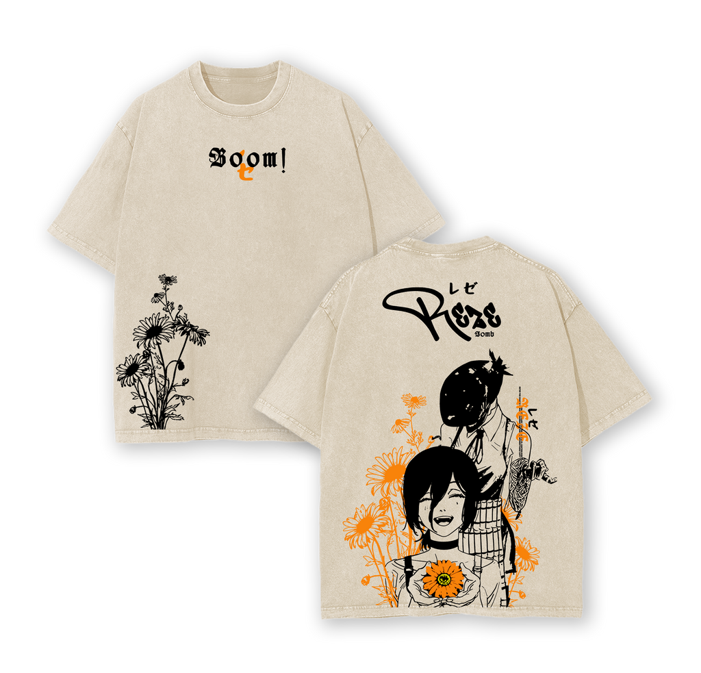 Reze Bomb Girl T-Shirt – Chainsaw Man Vintage Oversized Washed Heavy Cotton Anime Graphic Tee