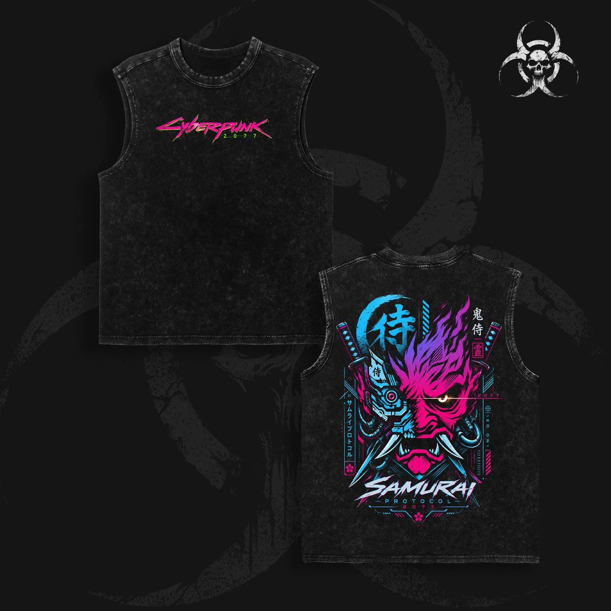 Cyberpunk 2077 Samurai Vintage Washed Oversized T-Shirt, Samurai Logo Graphic Tee, Heavyweight Cotton Double Printed Night City Gaming Streetwear
