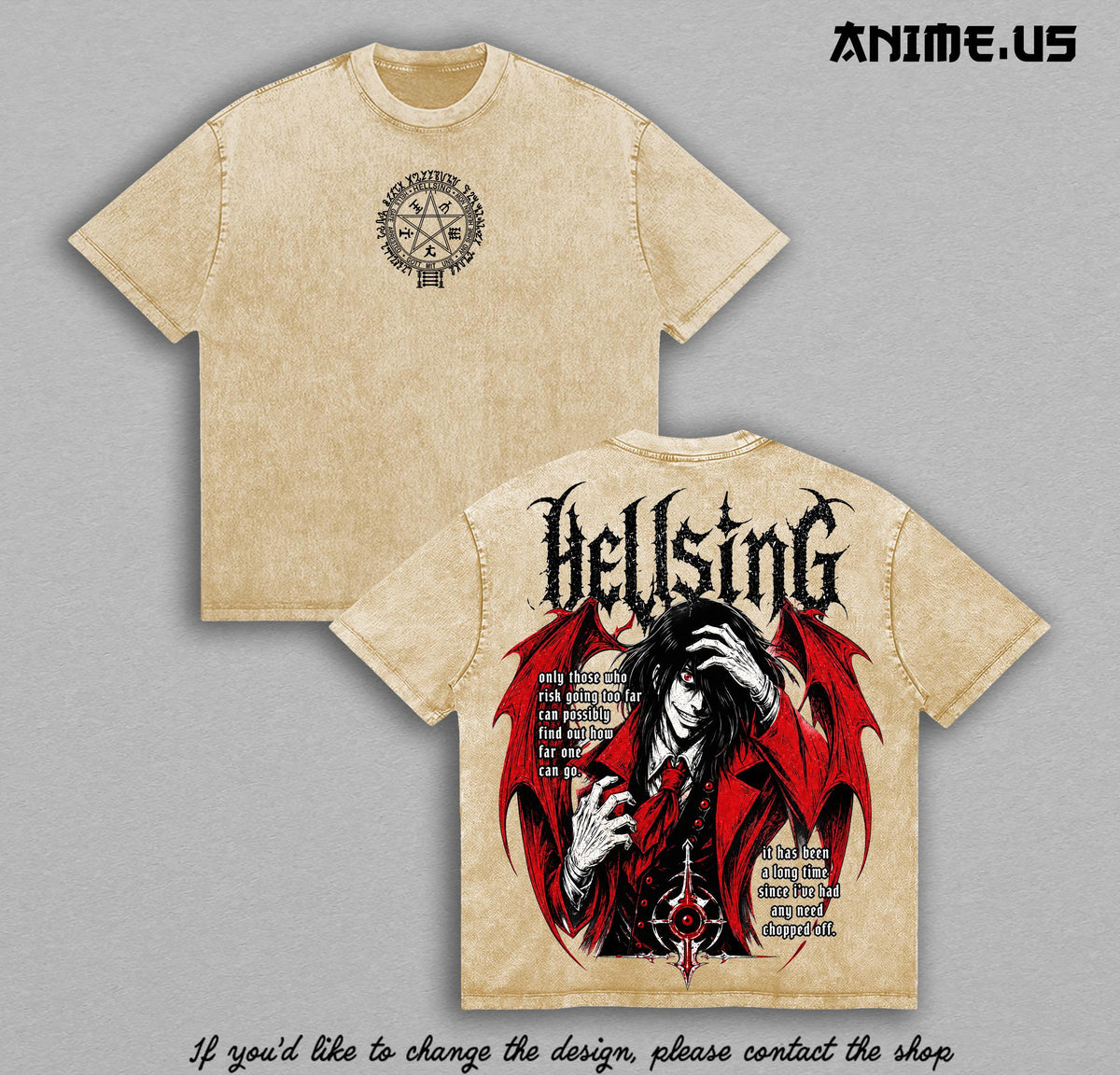 Alucard Hellsing Ultimate Vintage Washed T-Shirt, Vampire Hunter Anime Graphic Tee, Heavyweight Cotton Gothic Streetwear