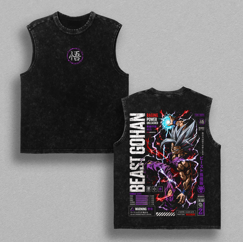 "Beast Gohan" DBZ Vintage Washed T-Shirt Saiyan Warrior Anime Graphic Tee Raging Power Streetwear Oversized Shirt Gift for DBZ Fans