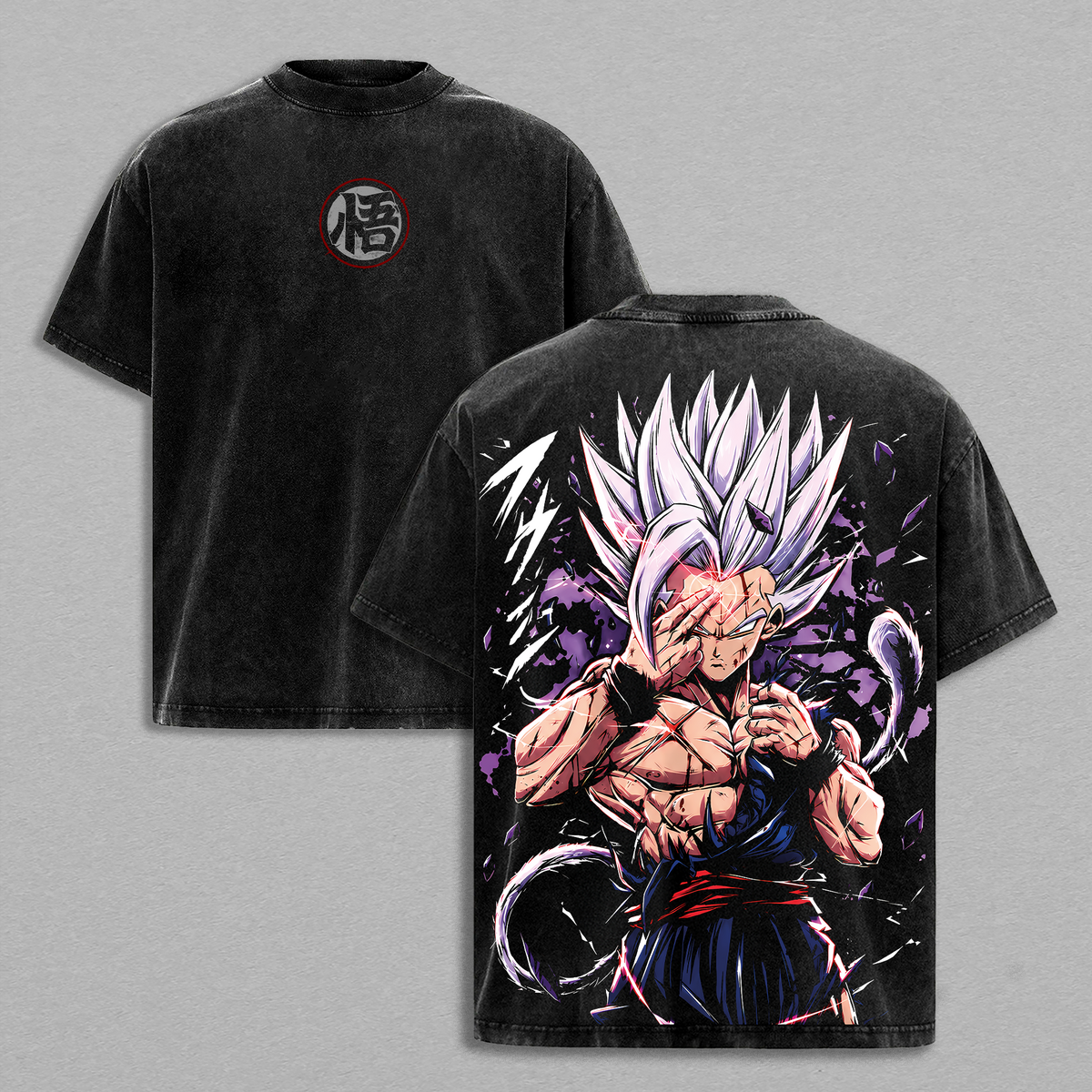 Saiyan Prince X KKROT V.2 - DBZ Vintage Washed Heavy Cotton Oversized Gym Shirt Anime Graphic Tee Workout Streetwear Merch