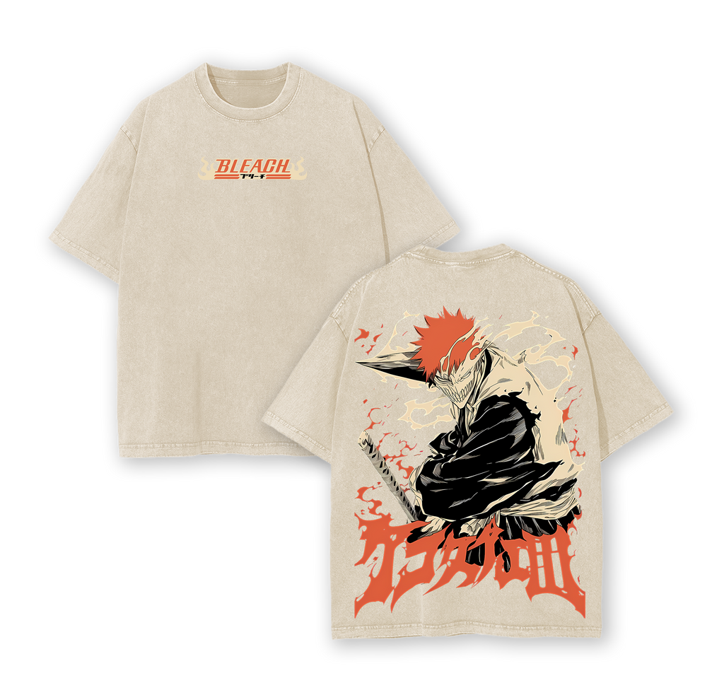 Ichigo Kurosaki Rage Bankai Bleach Retro Vintage Unisex Oversize Anime Manga Washed Heavyweight Cotton T-shirt