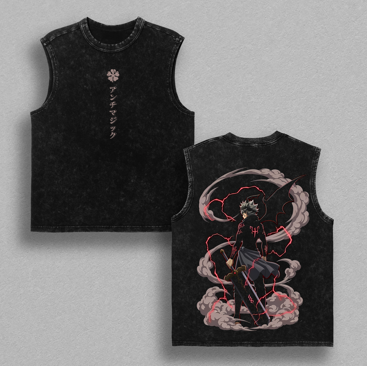 Asta Black Clover Anime Vintage Washed Oversized Graphic Tee Black Form Demon Power Magic Knight Streetwear Shirt