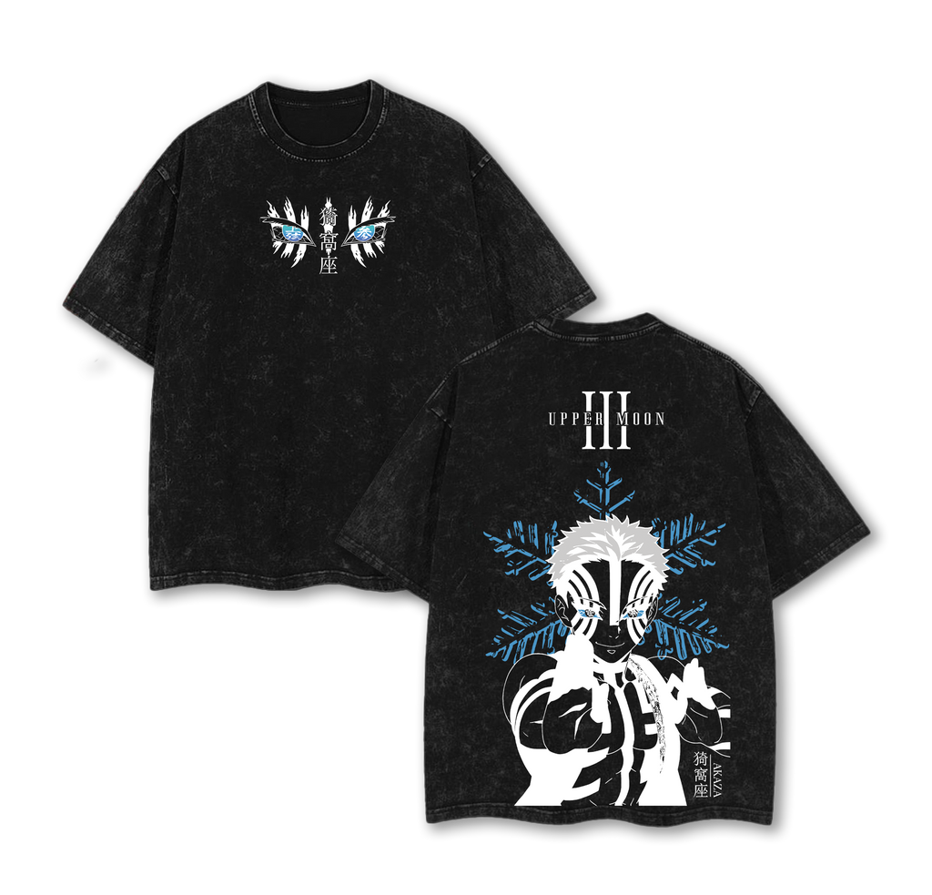 Akaza Demon Slayer Washed Vintage T-Shirt, Oversized Heavy Cotton Graphic Tee, Upper Moon 3 Inspired Streetwear Otaku Aesthetic