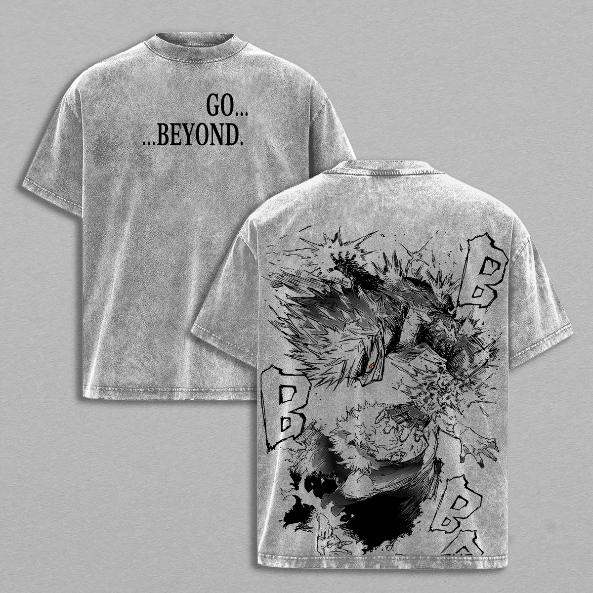 Bakugo vs All For One Vintage Oversize Washed T-Shirt – My Hero Academia Heavy Cotton Graphic Tee – Retro Anime Streetwear Unisex