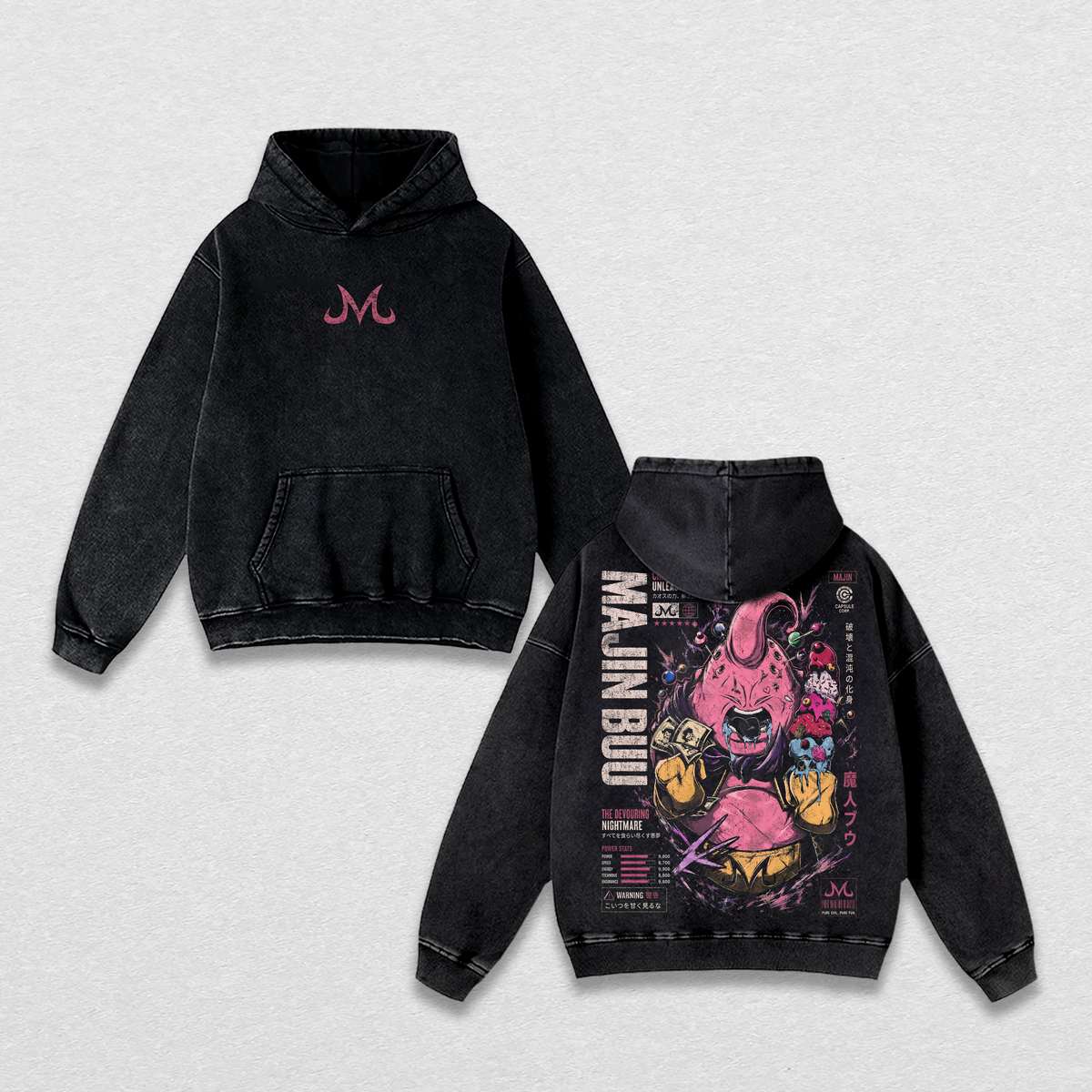 Majin Buu DBZ Vintage Washed T-Shirt Majin Villain Anime Graphic Tee Chaos Power Streetwear Oversized Shirt Gift for DBZ Fans
