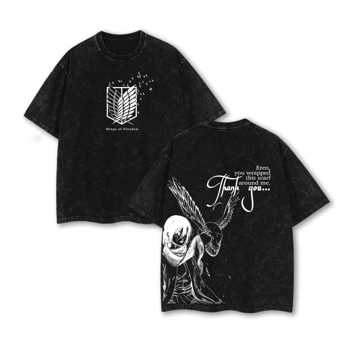 Wings Of Freedom Attack On Titan Anime Double Printed Vintage Washed Tee