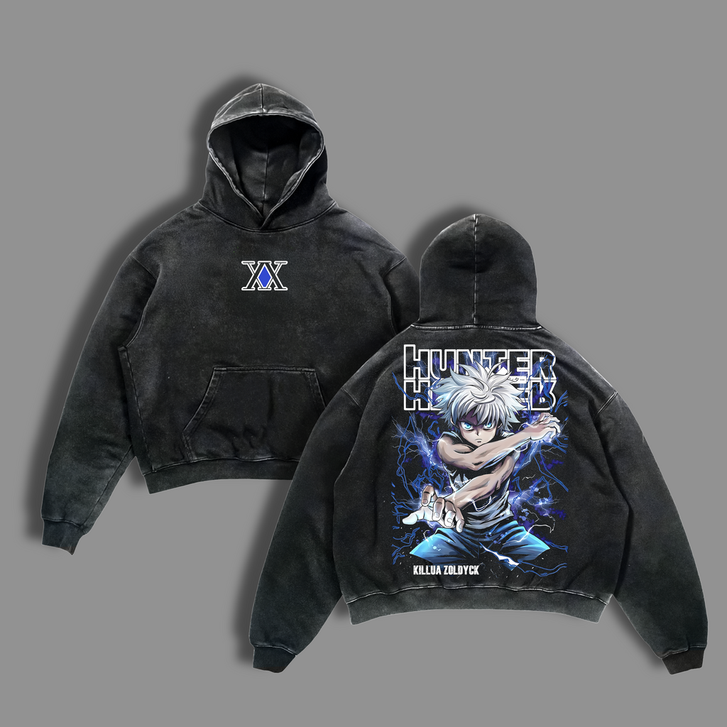 Killua Zoldyck Shirt Hunter x Hunter Anime Lightning Nen Graphic Vintage Washed Oversized T-Shirt Assassin Prodigy Streetwear