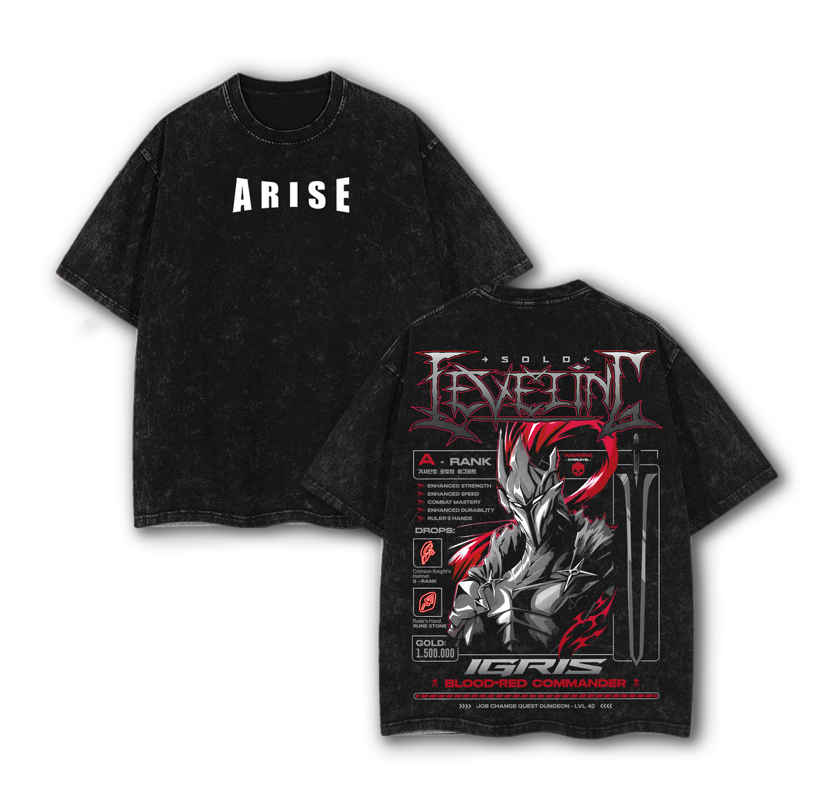 Igris Solo Leveling Vintage Washed Oversized Tee – Shadow Knight Heavy Cotton Anime Streetwear T-Shirt