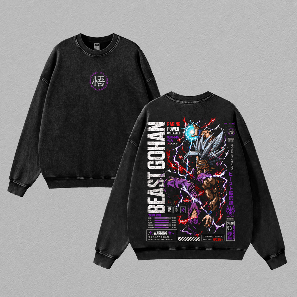 "Beast Gohan" DBZ Vintage Washed T-Shirt Saiyan Warrior Anime Graphic Tee Raging Power Streetwear Oversized Shirt Gift for DBZ Fans