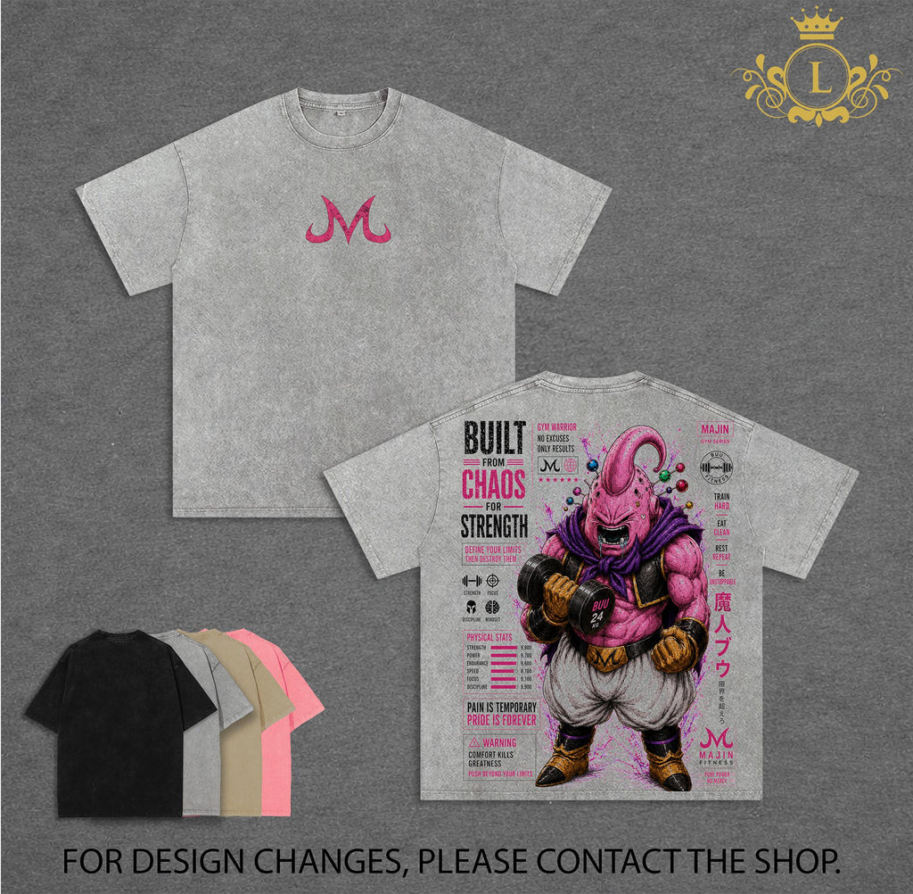 Majin Buu DBZ Vintage Washed T-Shirt Majin Villain Anime Graphic Tee Chaos Power Streetwear Oversized Shirt Gift for DBZ Fans