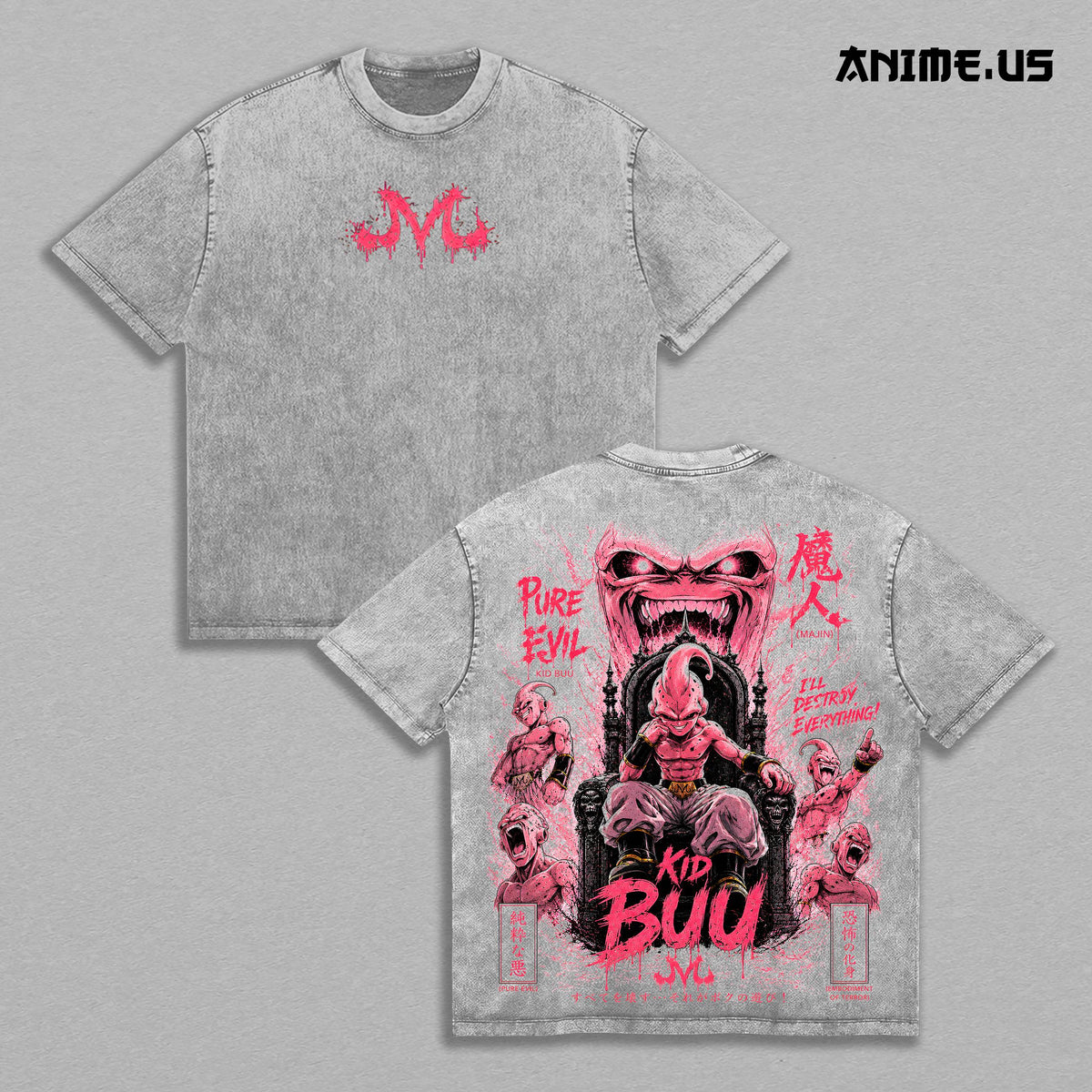 Majin Buu Kid Buu Pure Evil DBZ Vintage Washed Oversized Tee, Anime Graphic Shirt, Heavyweight Cotton Streetwear for DBZ Fans