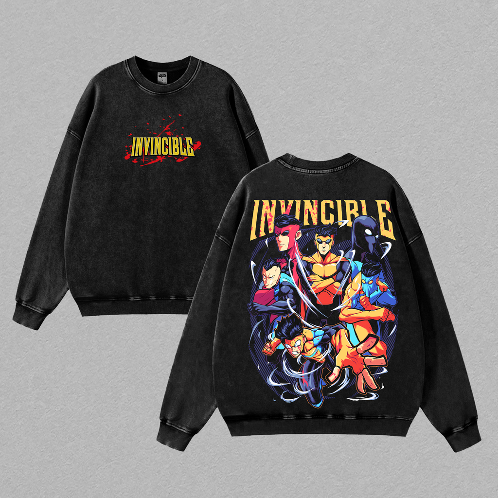 Limited Invincible Family - Invincible War Comic Double Printed Oversize Lightweight Acid Washed Tee TV Series Graphic Tee T-Shirt