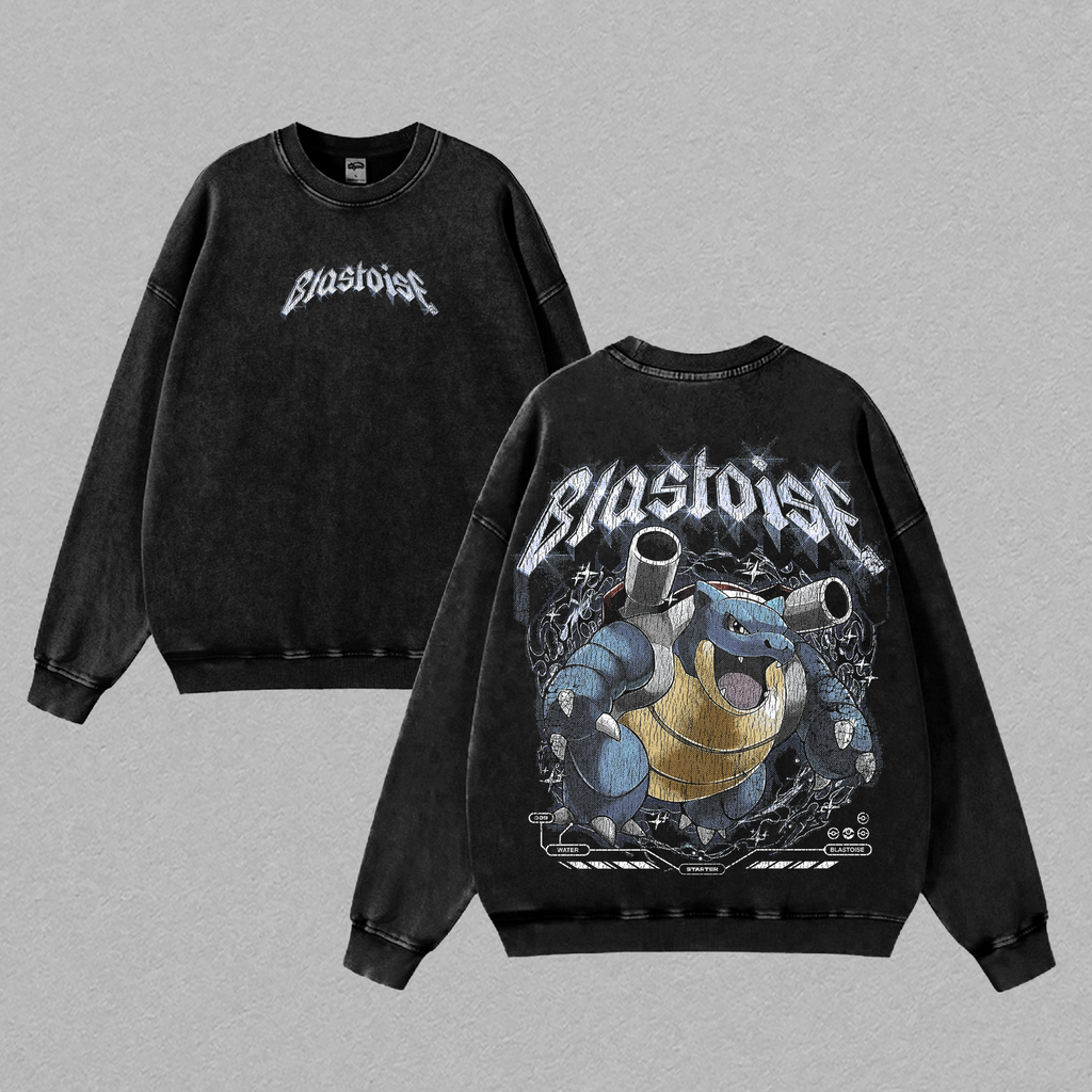 Pokemon "Blastoise" Vintage Unisex Oversize Anime Manga Acid Washed Heavyweight Cotton T-shirt, graphic tee,anime lover , outfits men